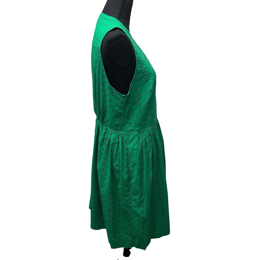 J. Crew Kelly Green Eyelet Sleeveless Cotton Midi‎ Shirt Dress Womens L